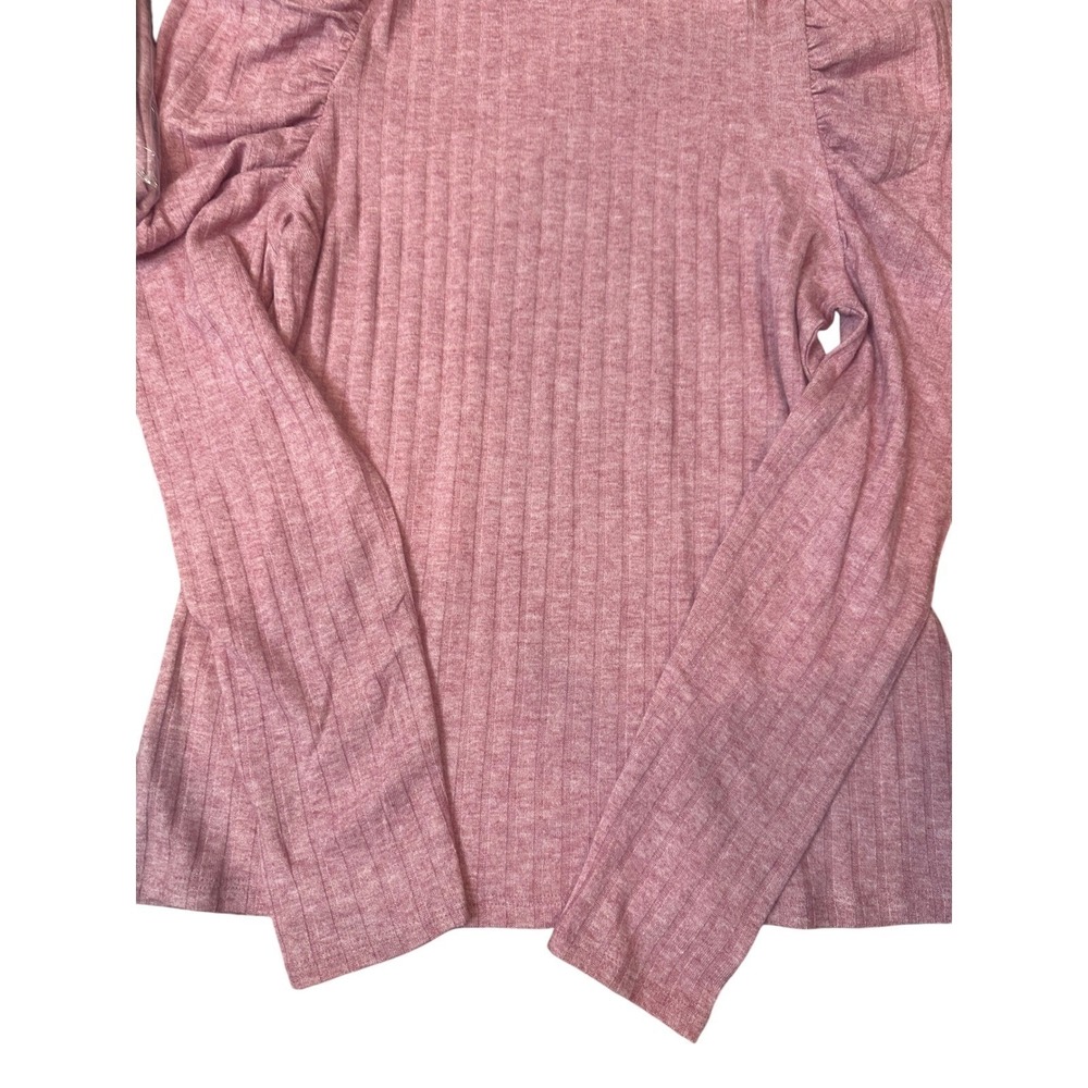 New Zenana Small Light Rose Pink Mock Neck Puff Sleeve Ribbed Top HT-2273Y - Picture 6 of 7